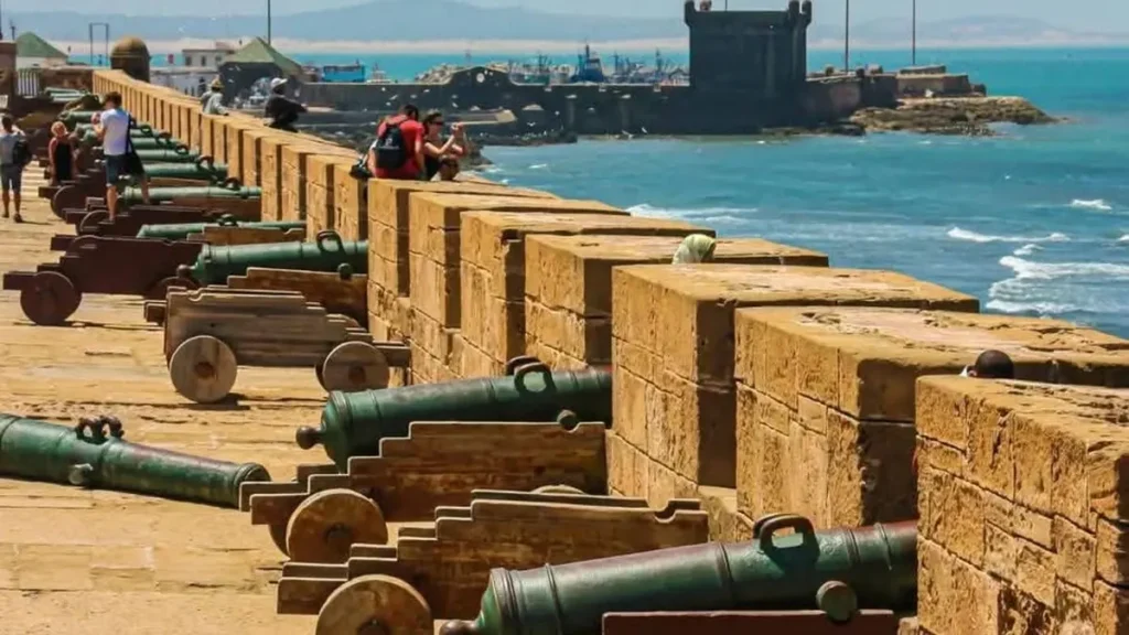 Historic cannons along the sea wall in Essaouira, Morocco