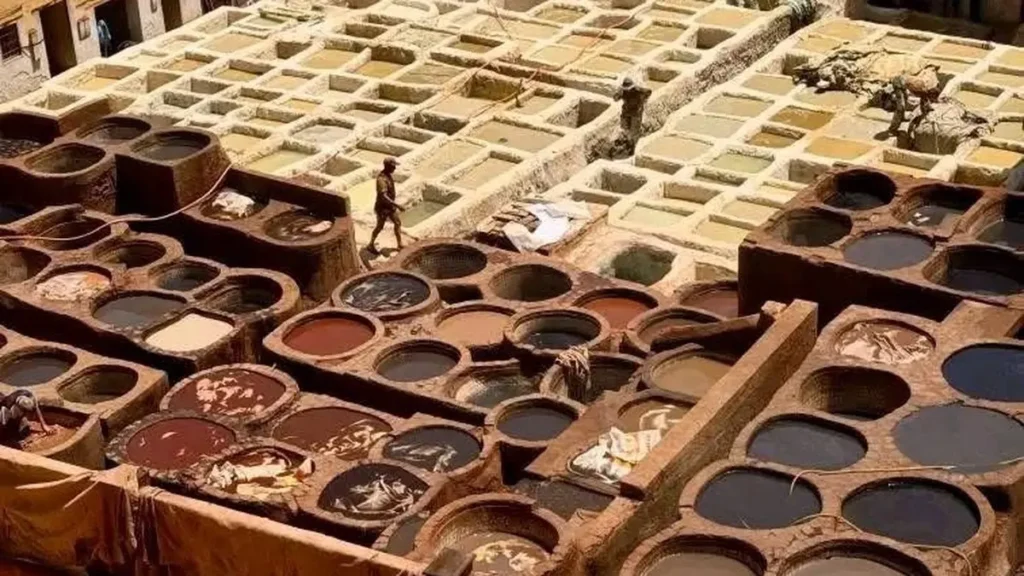 Traditional leather tanning vats in the Fes medina