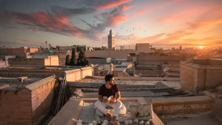Christmas in Morocco at sunset over Marrakech rooftops
