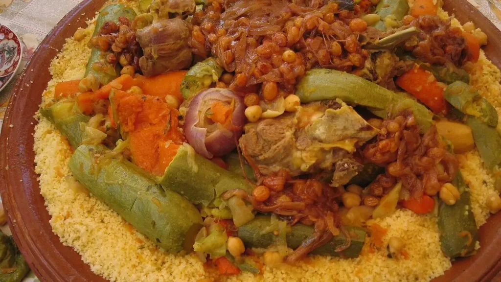 Traditional Moroccan couscous with vegetables and meat