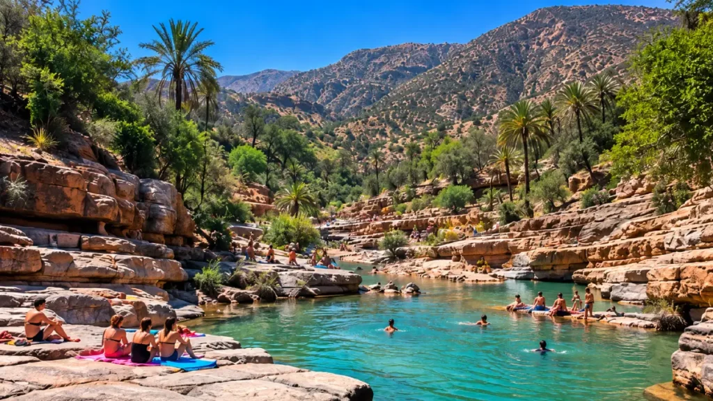 Natural pool between rocky cliffs in Paradise Valley near Agadir