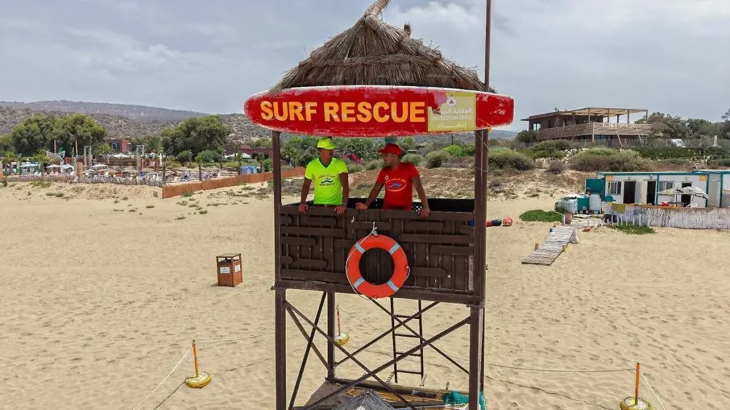 Surf Rescue lifeguards watching Taghazout Beach in Morocco