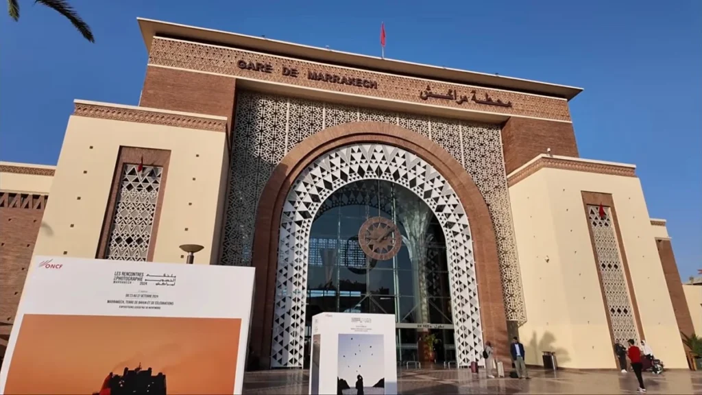 Main entrance and decorative facade of Marrakech railway station